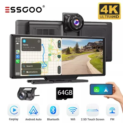 Essgoo 10.26" 4K Dash Cam Touch Screen Car Stereo Rearview Wireless...