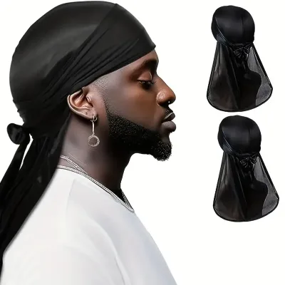 Silky Long Tail Durag Pirate Turban Headwrap Cap Bandana Unisex