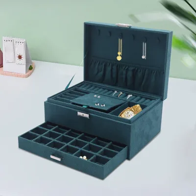 3-Layer Velvet Jewellery Box Storage Cabinet Necklace Drawer Organiser