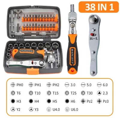 38Pcs Mechanical Hand Tool Set Metric Socket Torx Ratchet Wrench Screwdriver Professional Kit for Every Task image 1