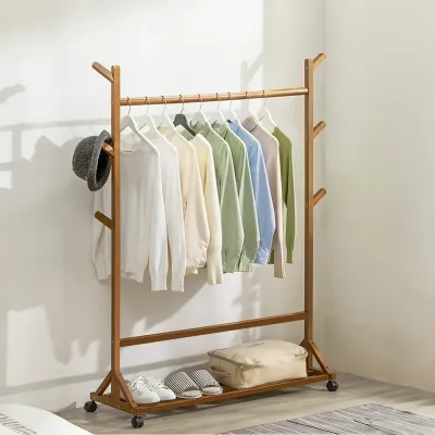 Voltsify Bamboo Garment Hat Rack With 360-rotating Wheels for Bedro...