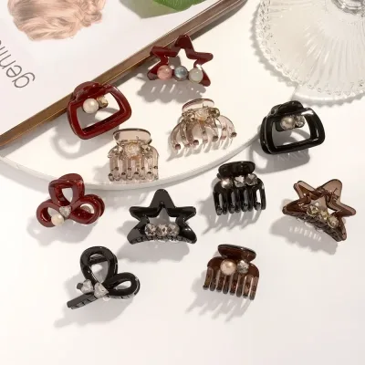 Crystal Pearl Medium Hair Claw Clip Korean Star Style Red Black
