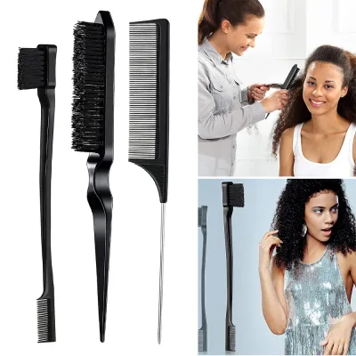 3Pcs Slick Brush Set Hair Brush Teasing Comb Edge Hair Brush Grooming image 1