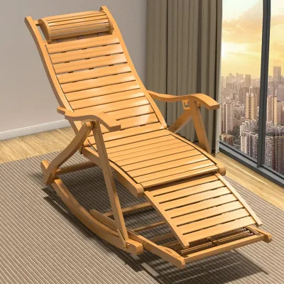 Bamboo Foldable Rocking Recliner Chair Natural Wood