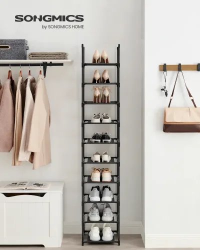 SONGMICS 10-Tier Shoe Rack, Shoe Stand, Space-Saving Shoe Storage, 33 x 33 x 173 cm, Metal Frame, Non-Woven Fabric Shelv image 1