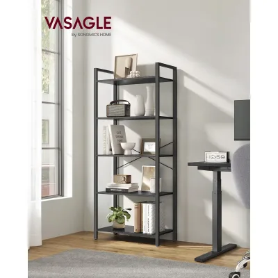 VASAGLE Bookcase, Bookshelf 5 Tier, Standing Display Storage Rack with Steel Frame, for Living Room, Office, Study image 1