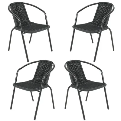 Outdoor Patio Metal Coffee Wicker Dining Chairs, Set of 4 Black