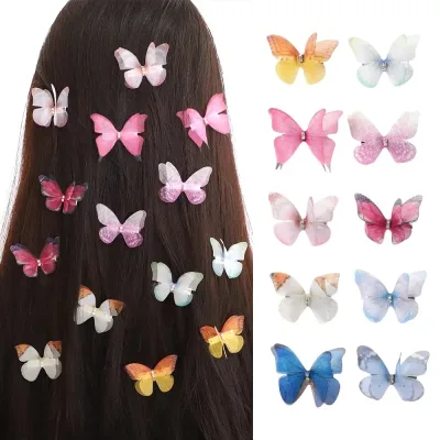 Mesh Double-Layer Butterfly Hairpins Gradient Colour Girls 5-Pack