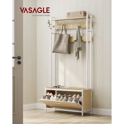 Vasagle Coat Rack With Shoe Storage, Hall Tree With Bench, 9 Hooks ...