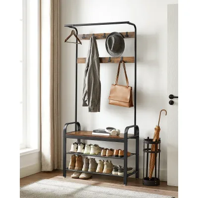 Vasagle Coat Rack, Coat Stand With Shoe Storage Bench, With 9 Remov...