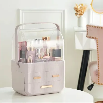 Pink Desktop Cosmetics Organiser with 3 Pull-Out Drawers