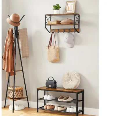 VASAGLE Shoe Bench, 80 x 30 x 44.5 cm, 2 Tier Mesh Shoe Cabinet, Shoe Storage, Hallway, Metal, Industrial Style image 1