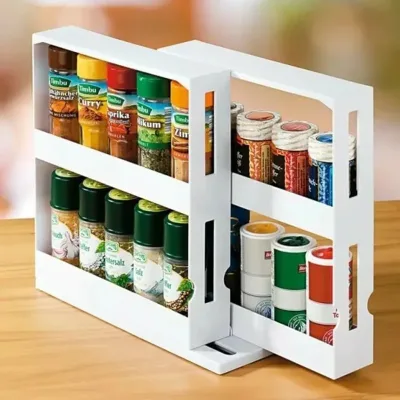 2 Tier Rotating Spice Herb Rack Holder Kitchen Jar Pull-Out Organis...