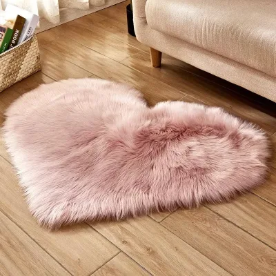 Heart Faux Fluffy Fur Washable Sheepskin Rugs, Pink 40x50CM