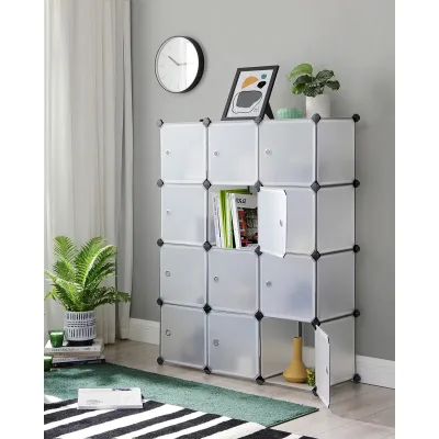 SONGMICS 12-Cube Storage Unit, Shoe Rack, Stackable Cubes, Plastic Closet Cabinet, Wardrobe, with Doors image 1