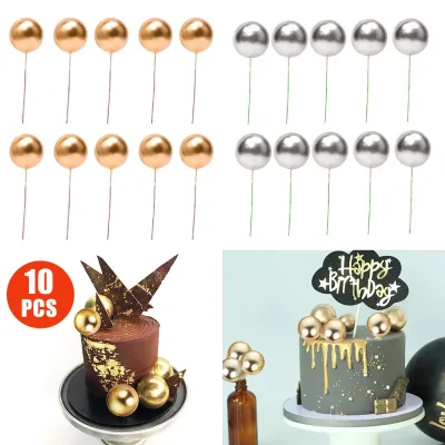 10x Golden Ball Cake Topper Birthday Party Cupcake Topper for Cake Decoration image 1