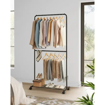 Songmics Clothes Rack, Double-Rod Clothes Rail on Wheels, Metal Clo...