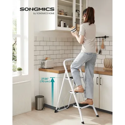 SONGMICS Step Ladder, 3-Step Ladder, Folding Ladder, Safety Lock, Space-Saving Storage, Holds up to 150 kg, Simiply image 1