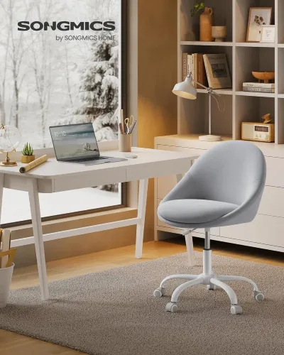 SONGMICS Office Chair, Swivel Chair, Desk Chair, Cotton-Linen Fabric, Foam Padding, Adjustable Height, for Home Office