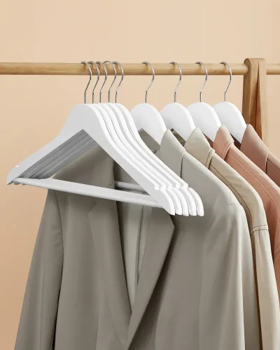 SONGMICS Wooden Hangers, Coat Hangers, Clothes Hangers, with Shoulder Notches, Anti-Slip Trousers Bar, for Suits, Shirts image 1