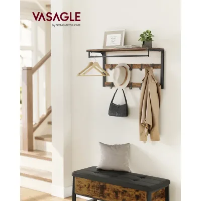 Vasagle Wall-Mounted Coat Rack, Wall Shelf With 10 Removable Hooks,...