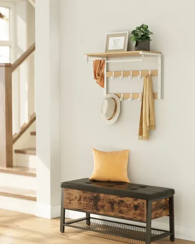 Vasagle Wall-Mounted Coat Rack, Wall Shelf With 10 Removable Hooks,...