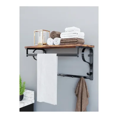 Vasagle Industrial Wall Mounted Coat Rack With Shelf, 5 Hooks, Hang...