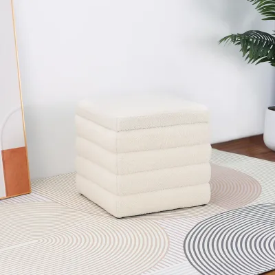 19" Teddy Square Ottoman Boucle Storage Box Makeup Stools Footrest ...
