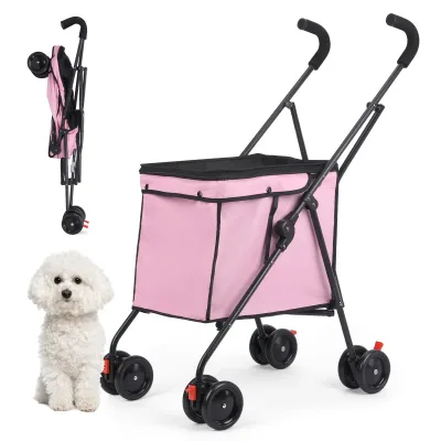 Wedyvko Shopping Trolley 33lbs 4 Wheels Dog Stroller Rotate Pink Pet Puppy StrollerTravel Hand Cart Folding einkaufswage