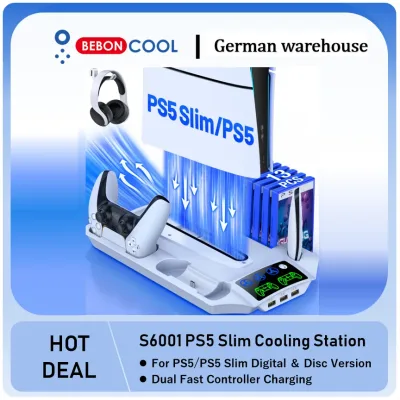 BEBONCOOL S6000 Vertical Stand For PS5 Slim/PS5 Cooling Station Notebook-Grade Cooler Playstation 5 Dual Fast Controller
