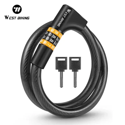 WEST BIKING Bicycle Cable Lock 4-Digit Password Bike Lock With 2 Keys Durable Anti-theft Motorcycle E-bike Scooter Safet