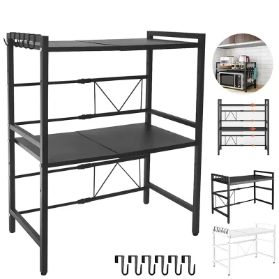 Microwave Oven Rack Seasoning Shelf Bilayer Oven Storage Rack Retra...