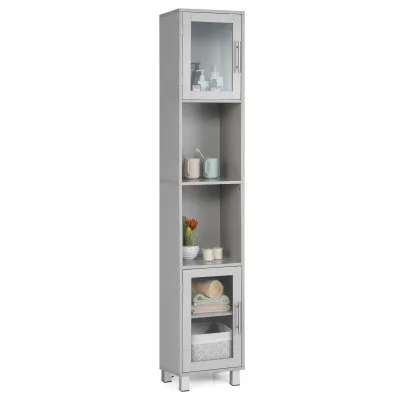 ERGOMASTER Slim Bathroom Tall Cabinet 2 Glass Doors Freestanding Organiser