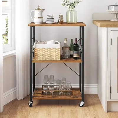 Vasagle Kitchen Shelf on Wheels, Serving Trolley With 3 Shelves, Mi...
