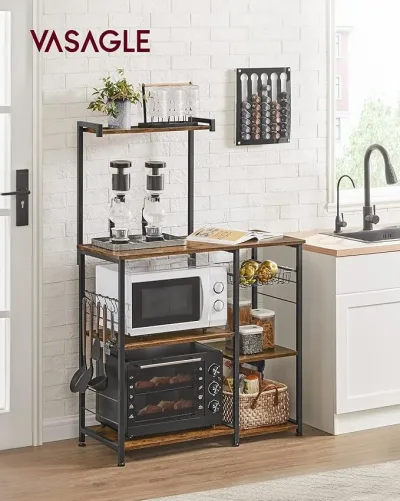 Vasagle Kitchen Shelf, Standing Shelf With Metal Basket, Baking Rac...