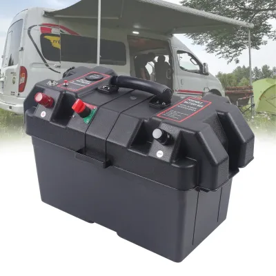Multi-function Battery Box with LED Display, Dual USB Ports, Portable Battery Case, Black