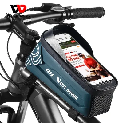 WEST BIKING Bicycle Top Tube Bag 2.2l Large Capacity Waterproof Bicycle Front Frame Bag Touch Screen 7.4 Inch Phone Hold