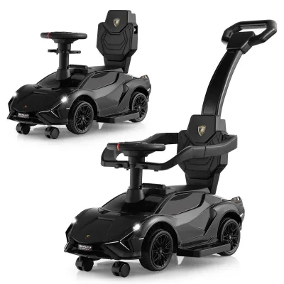 DORTALA 3-In-1 Toddlers Ride on Push Car Kids Licensed Lamborghini Walking Toy Car Black/Pink/White