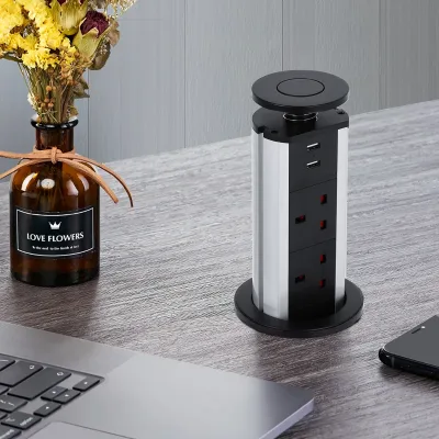 Pop-Up Worktop Socket 3 Outlets 2 USB Ports Hidden Kitchen UK