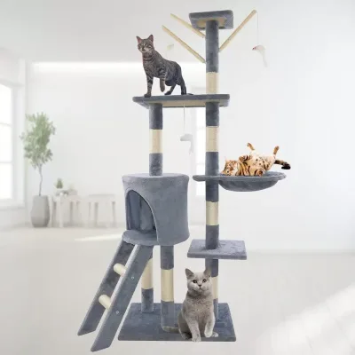 DayPlus Cat Tree Cat Tower Cat Scratching Post for Indoor/Outdoor Cats, Cat Activity Centre 140cm Cat Climbing Frame Tre image 1