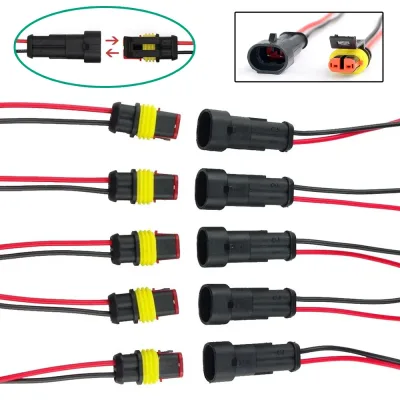 5 Set 12V 2Pin Cable Wire Connector Plug Waterproof Sealed For Electrical Car