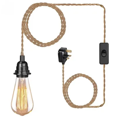 Hemp Vintage Twisted Braided Flex E27 Pendant Light Fitting