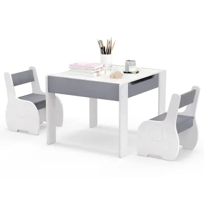 DORTALA Kids Table and Chair Set with Reversible Chalkboard