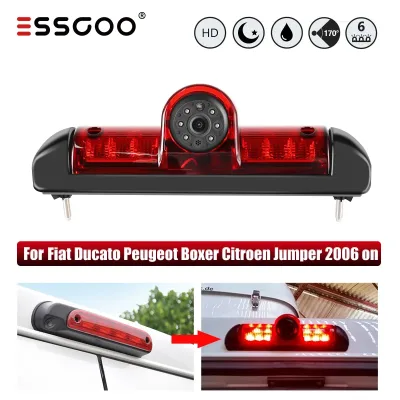ESSGOO 3rd Brake Light HD Rear View Backup Camera IR Night Vision For Fiat Ducato Peugeot Boxer Citroen Jumper 2006-2015