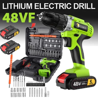 CONENTOOL Electric Screwdriver 48V Lithium-Ion Cordless Drill Driver Set LED Work Light Electric Drill Quick Changer Bat