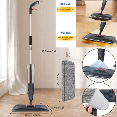 Spray Mop Broom Set Magic Flat Mops for Floor Home Cleaning Household Tool with Reusable Microfiber Pads 360° Rotating, 