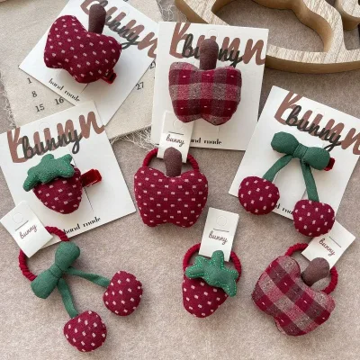 Cute Cherry Hair Clips Hairpins and Rope Rings for Girls Women