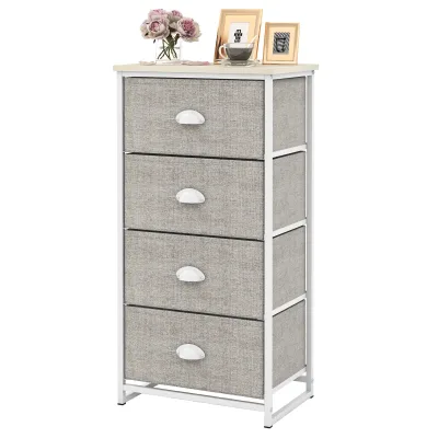 GOFLAME 4 Drawer Dresser, Nightstand w/ 4 Folding Drawers, Storage Organizer Unit w/ Metal Frame & Wooden Drawer
