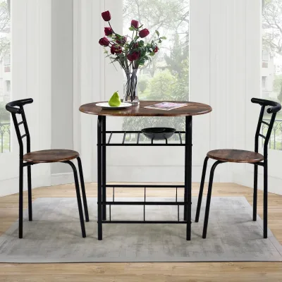 3-Piece DiningTable & Chair Set for Kitchen Dining Room Compact Space Wooden Steel Frame (Brown)