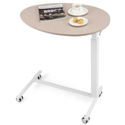 GOFLAME Mobile C-shaped Standing Desk, Rolling Sit to Stand Table with Adjustable Heights, Lockable Wheels, Round Edge T